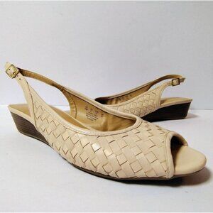 Naturalizer Women's Canera Leather Woven Slingback Peep Toe Sandals Cream 11